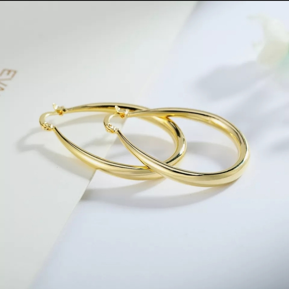 Gold Tone Hoop Earrings - Picture 2 of 4